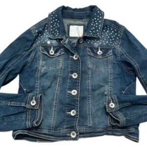 Justice Denim Jean Jacket Girls Size 14 Button Front Rhinestone Embellishment